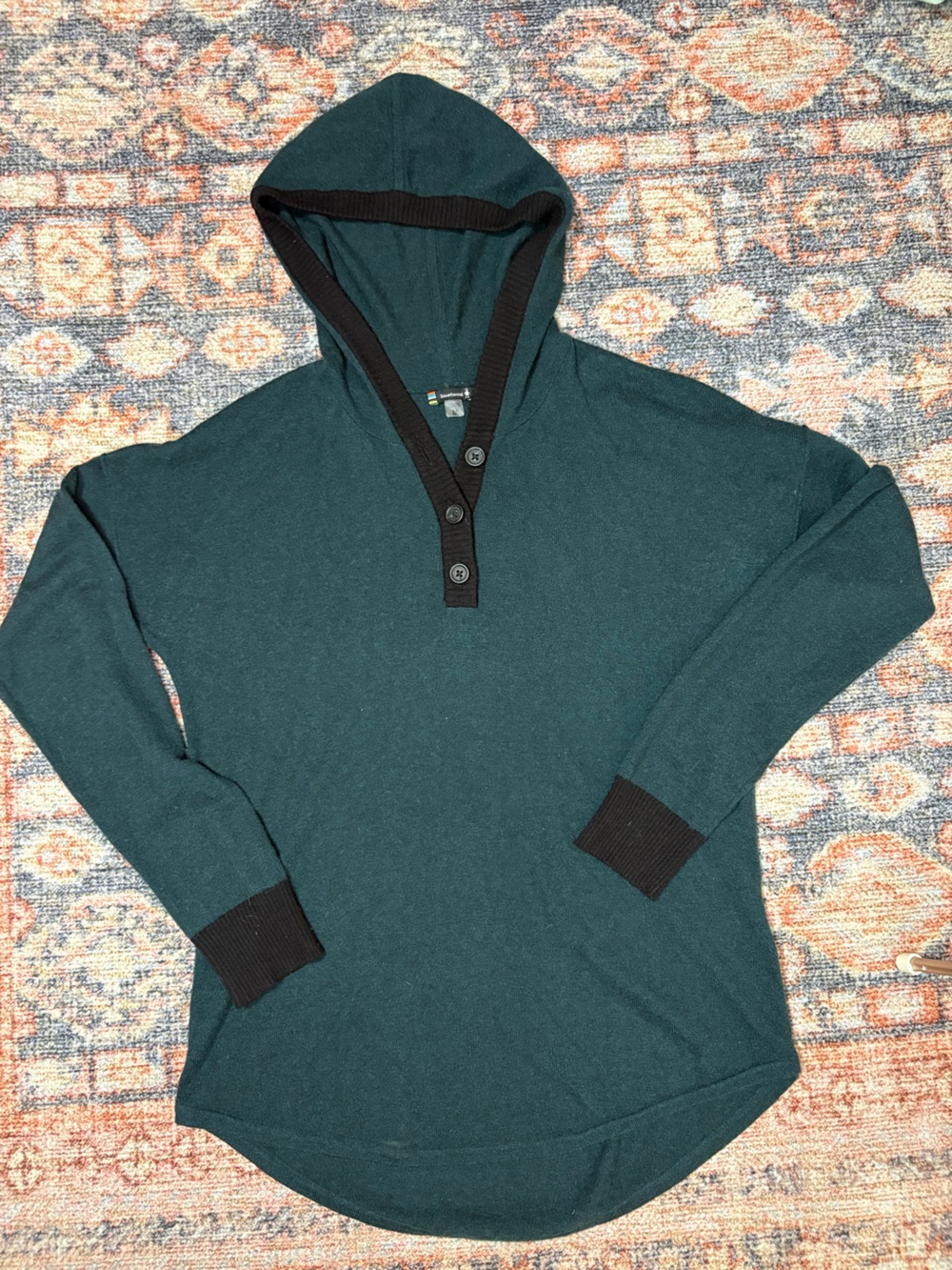 Smartwool Shadow Pine hoodie sweater with button henley neckline green size M - Picture 1 of 15